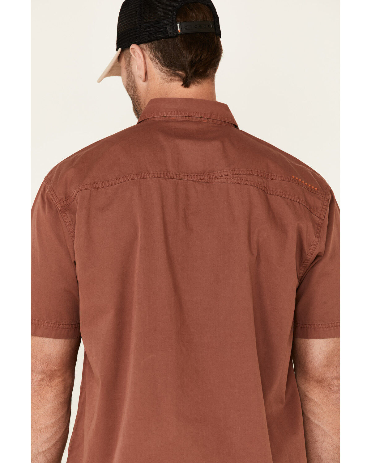 Image #5 - Ariat Men's Henna Solid Rebar Washed Twill Short Sleeve Button Down Work Shirt, Brown, hi-res