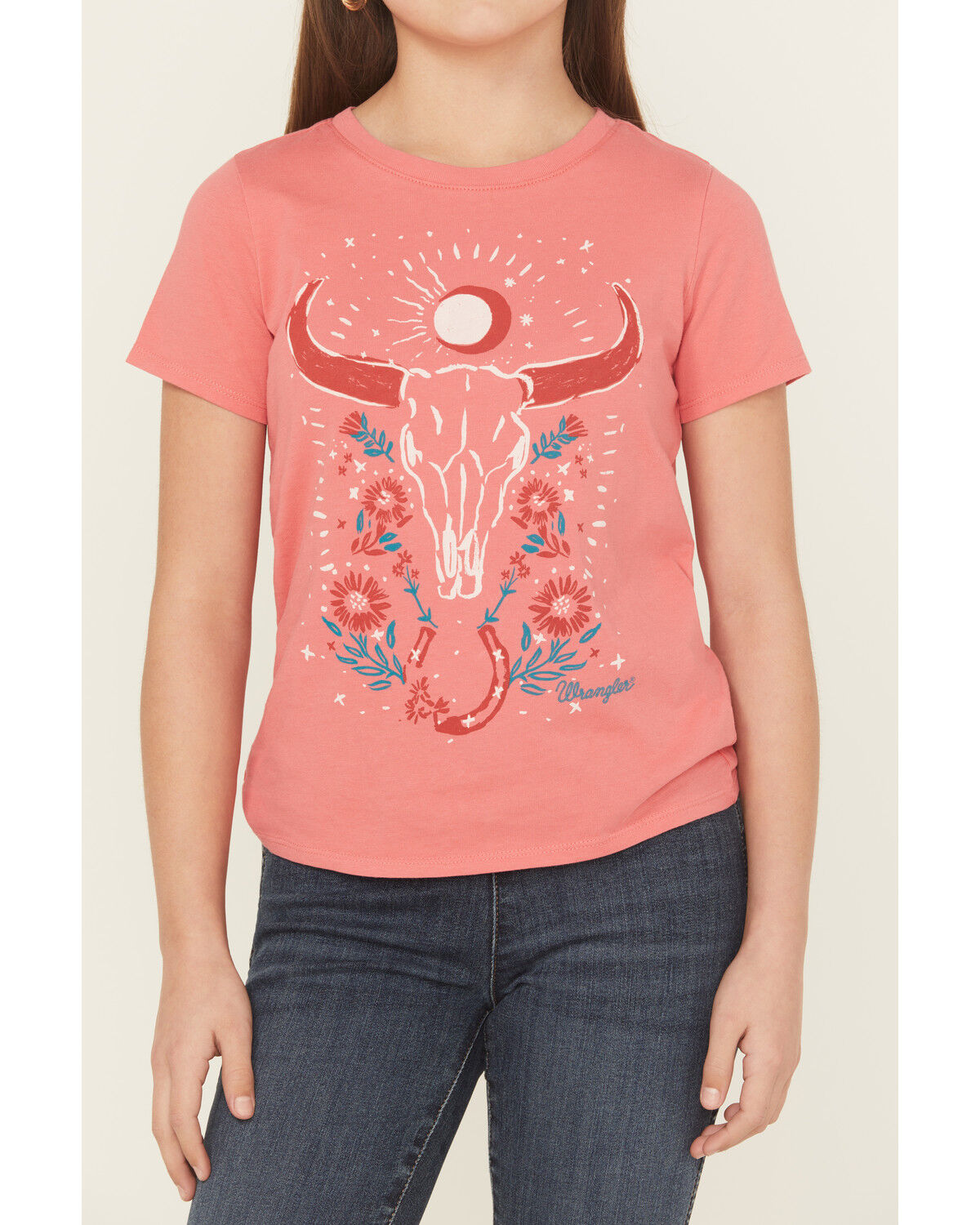 Image #3 - Wrangler Girls' Steer Short Sleeve Graphic Tee, Red, hi-res