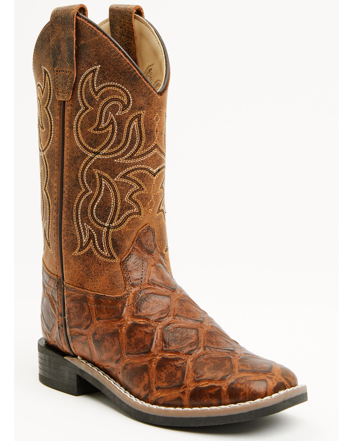 Image #1 - Cody James Boys' Duke Pirarucu Print Western Boots - Broad Square Toe, Brown, hi-res