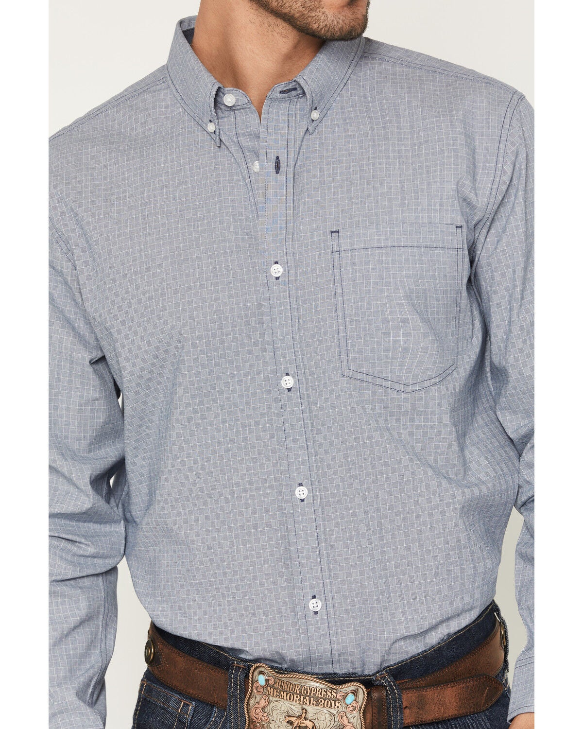 Image #3 - Cody James Men's Missouri Frontier Geo Print Long Sleeve Button-Down Stretch Western Shirt, Blue, hi-res