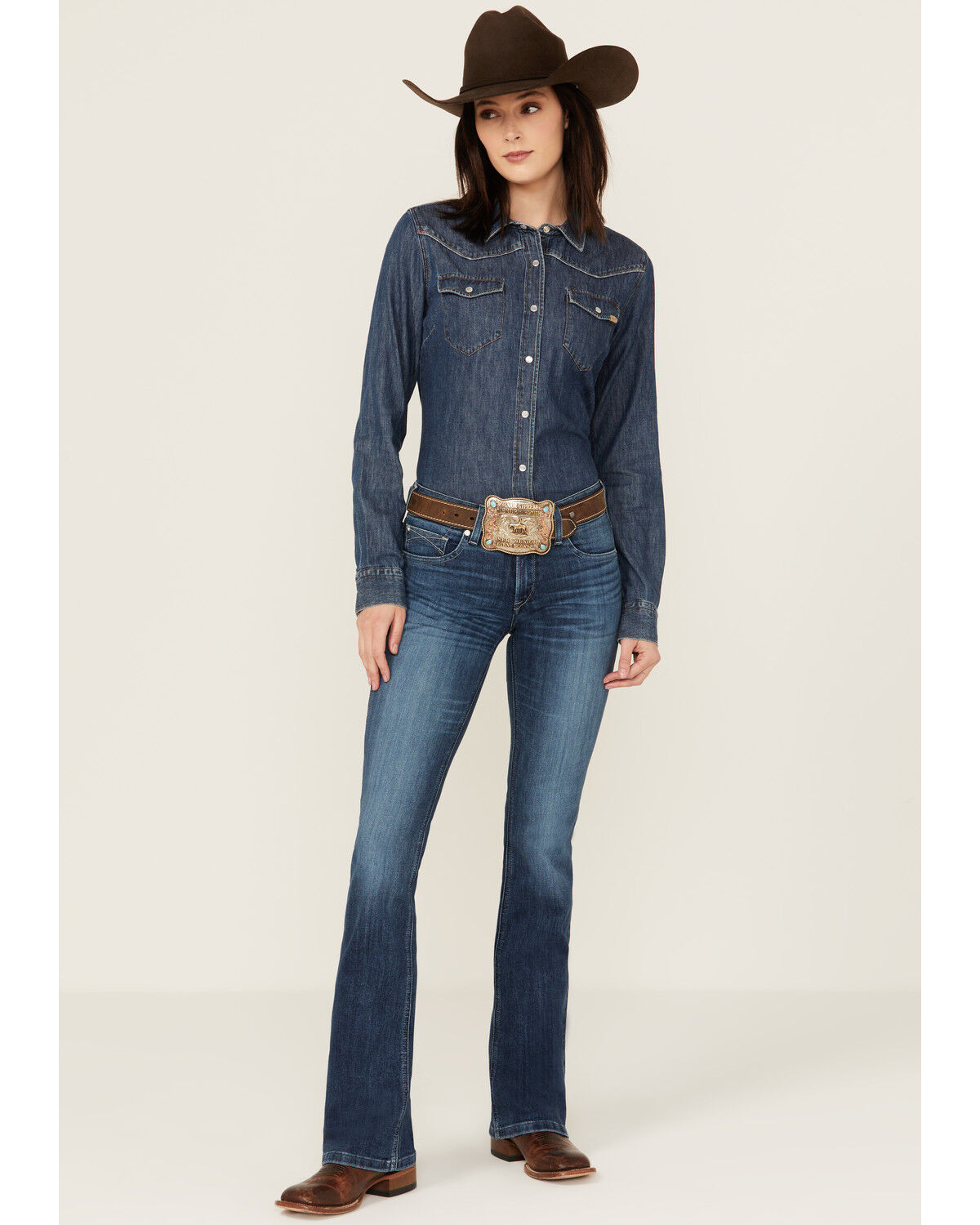 Image #1 - Ariat Women's Dark Wash Ariana Mid Rise Bootcut Stretch Denim Jeans, Dark Wash, hi-res