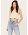 Image #1 - Vocal Women's Faux Suede Eyelet Halter Crop Top, Cream, hi-res