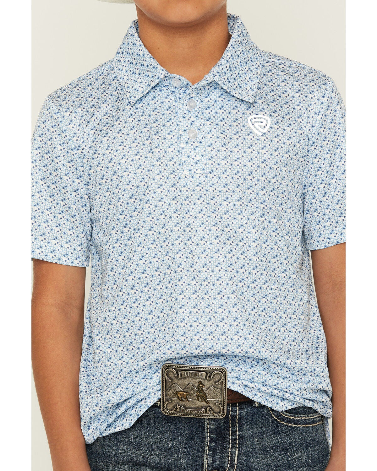 Image #3 - Rock & Roll Denim Boys' Geo Print Short Sleeve Button-Down Polo, Blue, hi-res