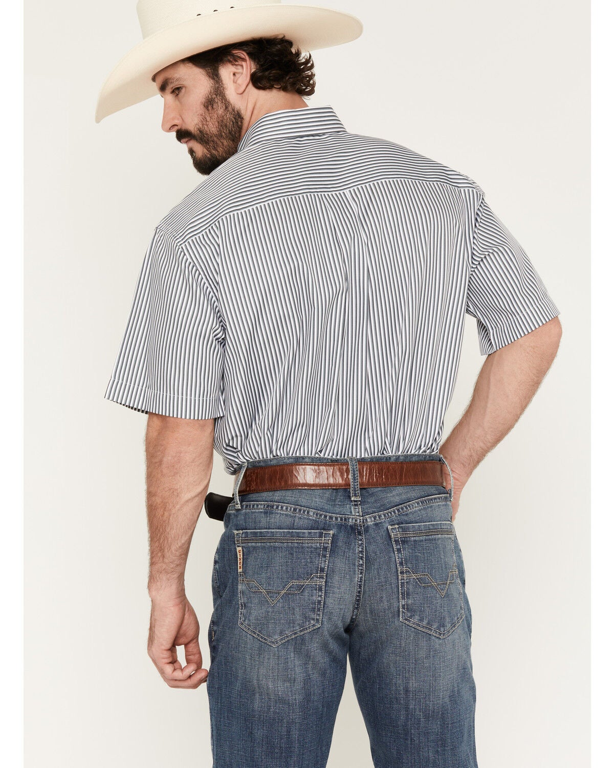 Image #4 - Cinch Men's Boot Barn Exclusive Striped Short Sleeve Button-Down Western Shirt, Blue, hi-res