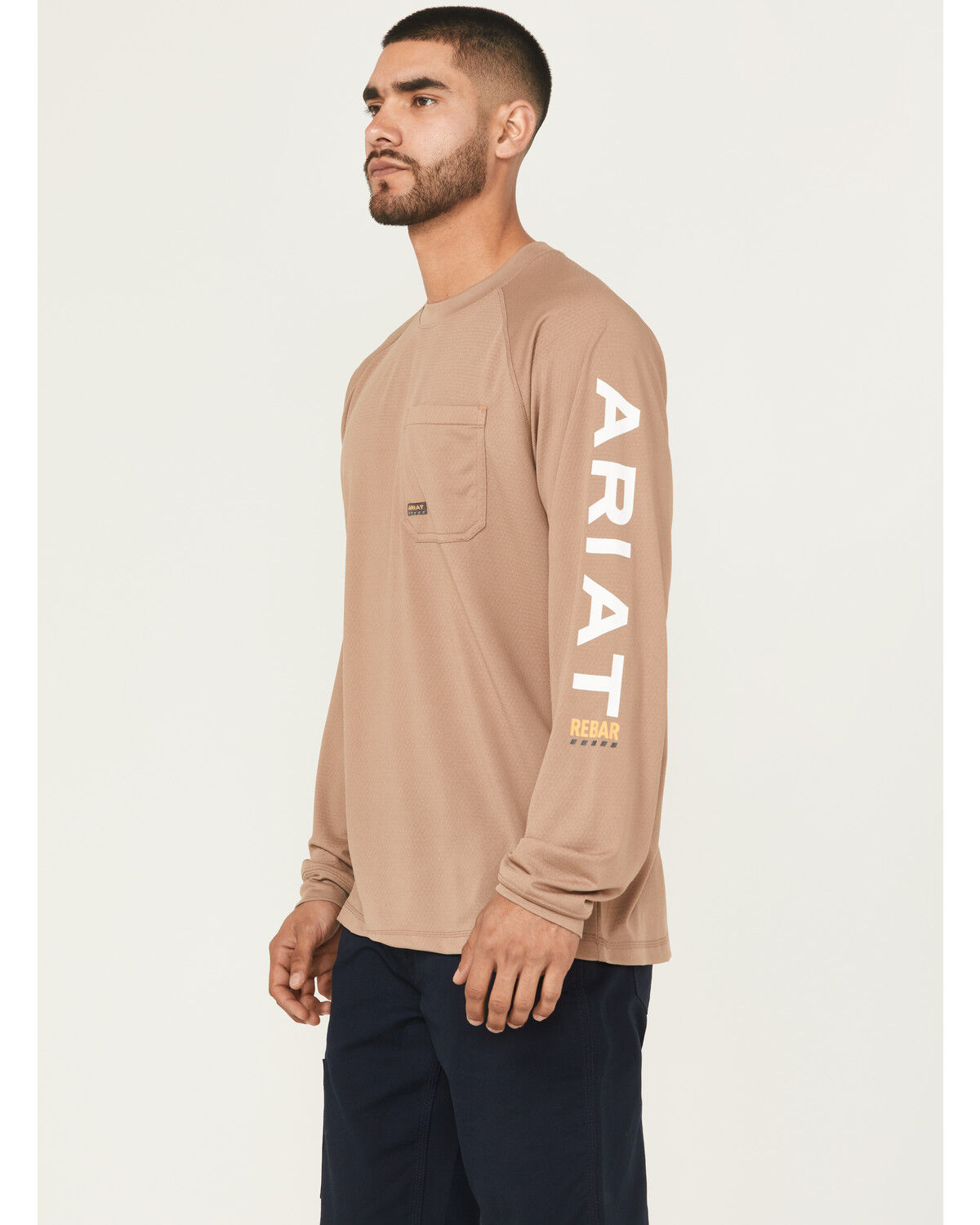Image #2 - Ariat Men's Khaki Rebar Heat Fighter Long Sleeve Work Pocket T-Shirt, Beige/khaki, hi-res