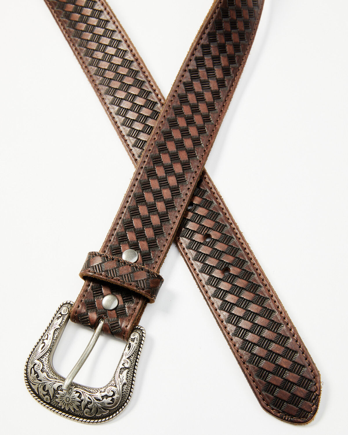 Image #2 - RANK 45® Men's Basketweave Belt with Knife Insert, Brown, hi-res