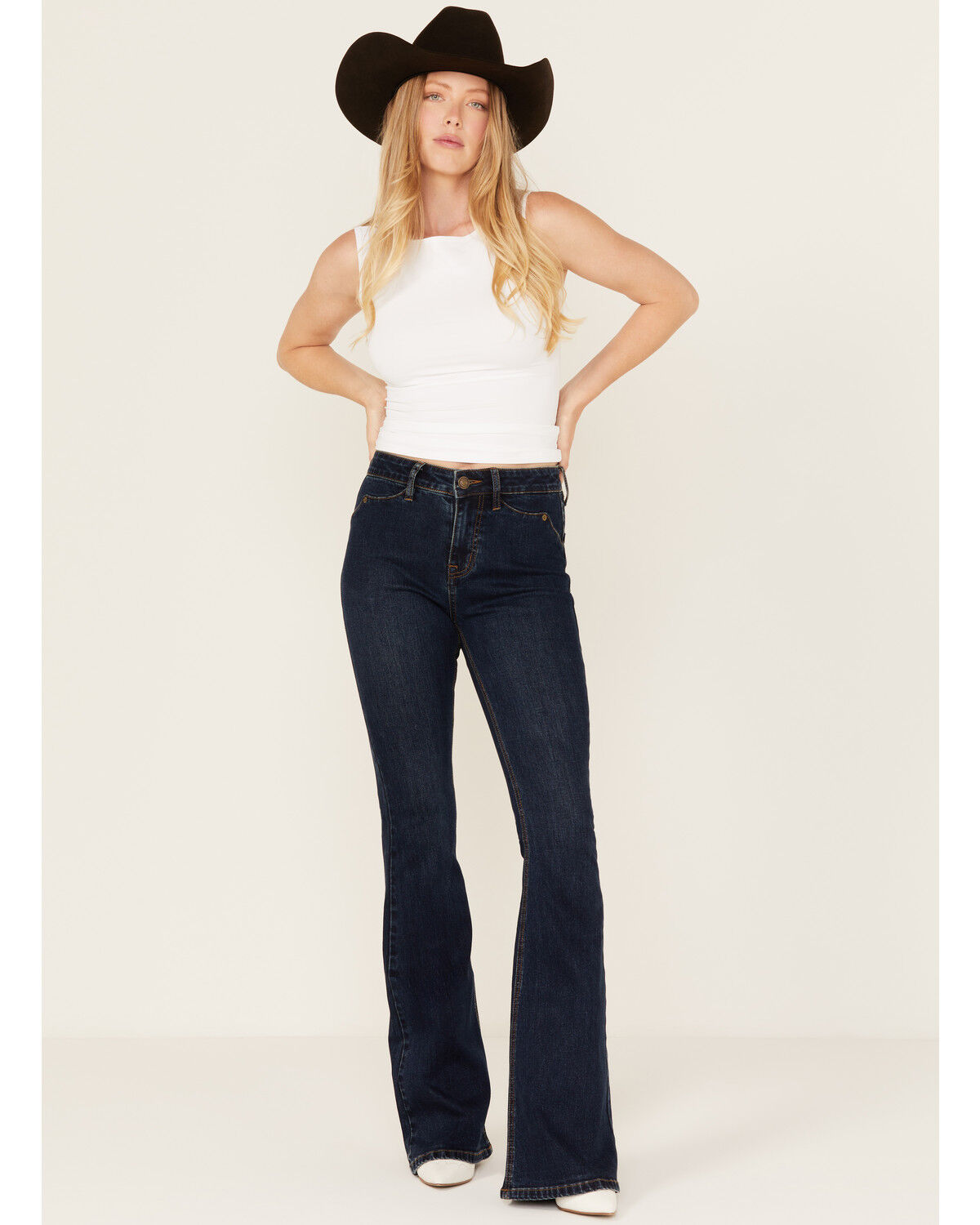 Image #1 - Rock & Roll Denim Women's Dark Wash High Rise Flare Stretch Denim Jeans, Dark Wash, hi-res