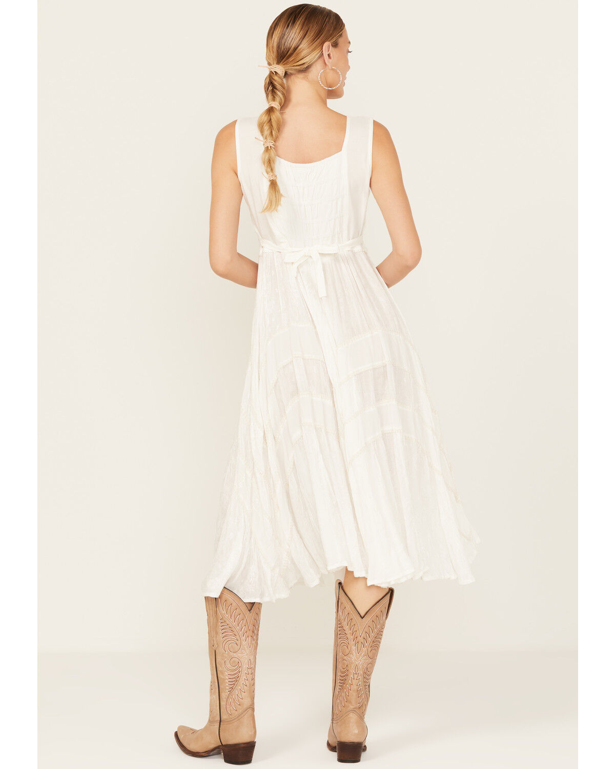 Image #4 - Scully Women's Lace-Up Jacquard Midi Dress, Ivory, hi-res