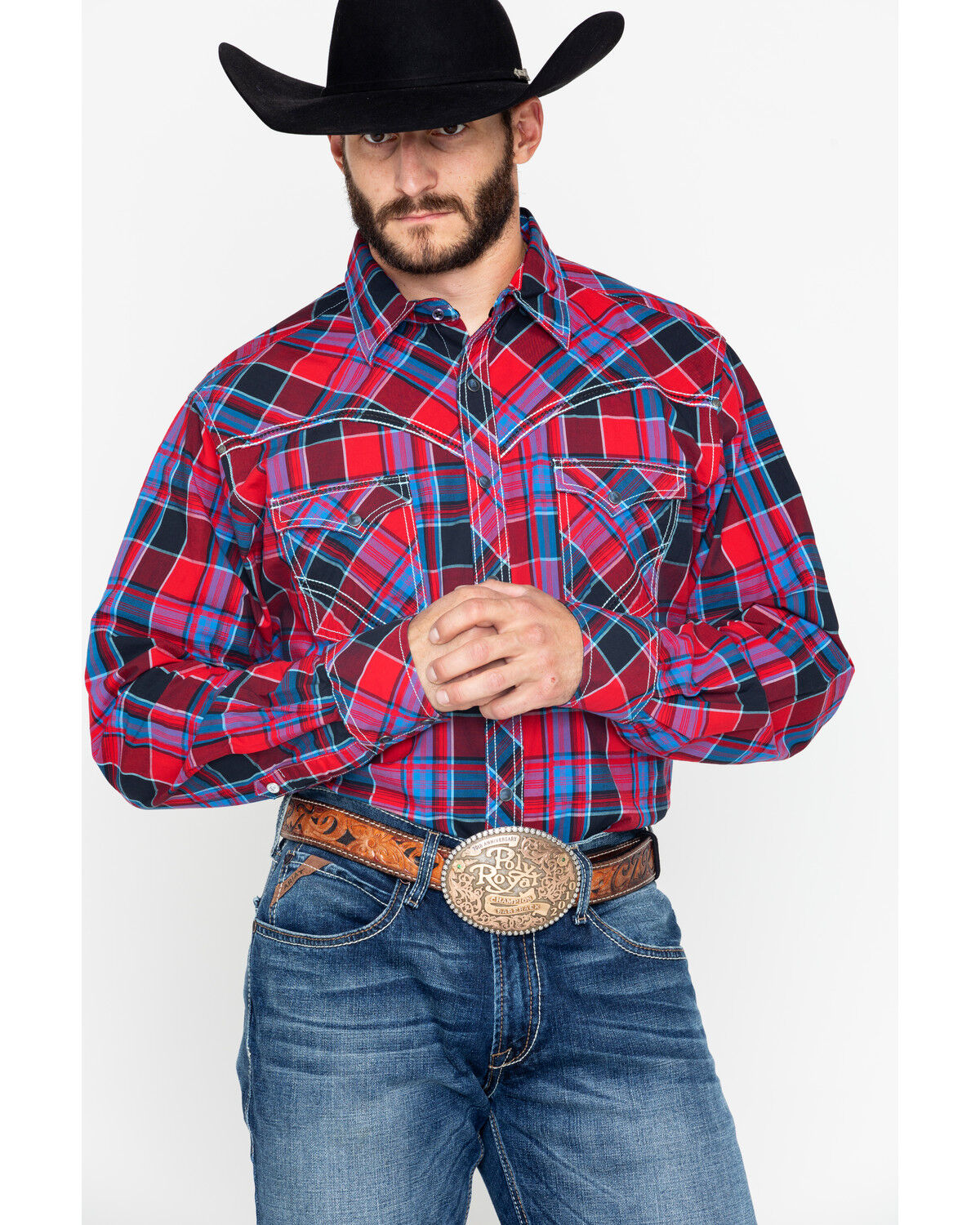 Image #3 - Rock 47 by Wrangler Men's Classic Large Plaid Print Long Sleeve Snap Western Shirt, , hi-res