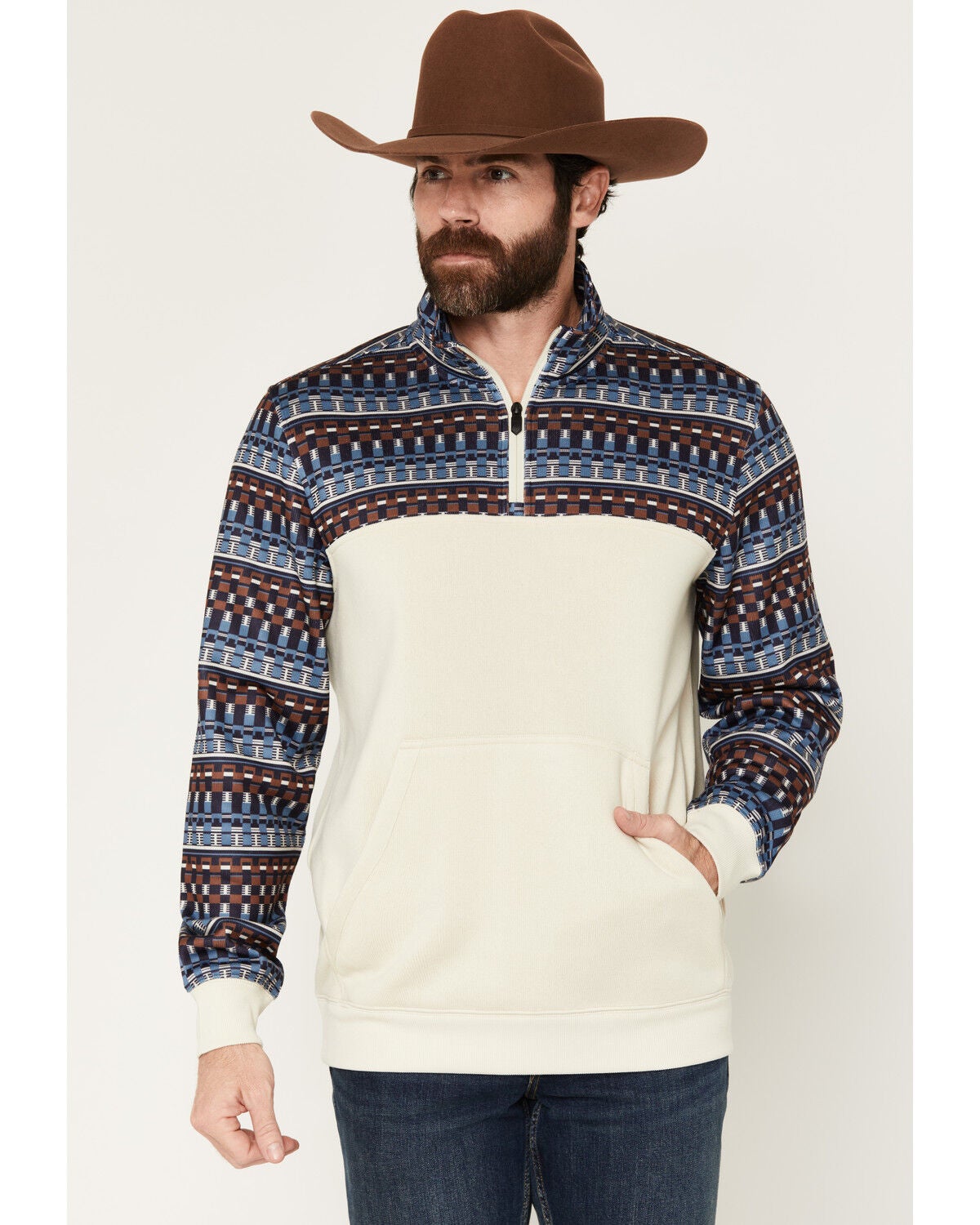 RANK 45&reg; Men's Stripegrove 1/4 Pullover, Sand, hi-res