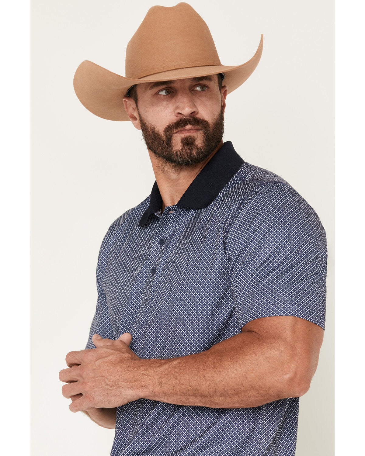 Image #2 - RANK 45&reg; Men's Urban Rancher Geo Print Short Sleeve Button-Down Polo Shirt, Navy, hi-res