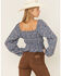 Image #3 - Wild Moss Long Sleeve Tie Front Ranched Floral Top, Blue, hi-res