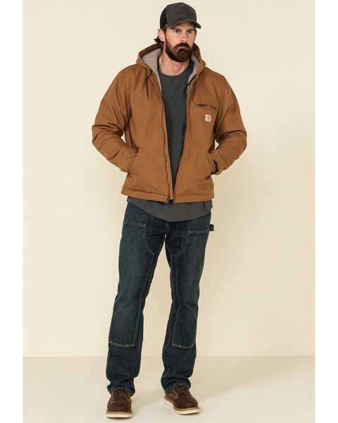Carhartt Men's Washed Duck Sherpa-Lined Zip-Front Work Hooded Jacket - Tall
