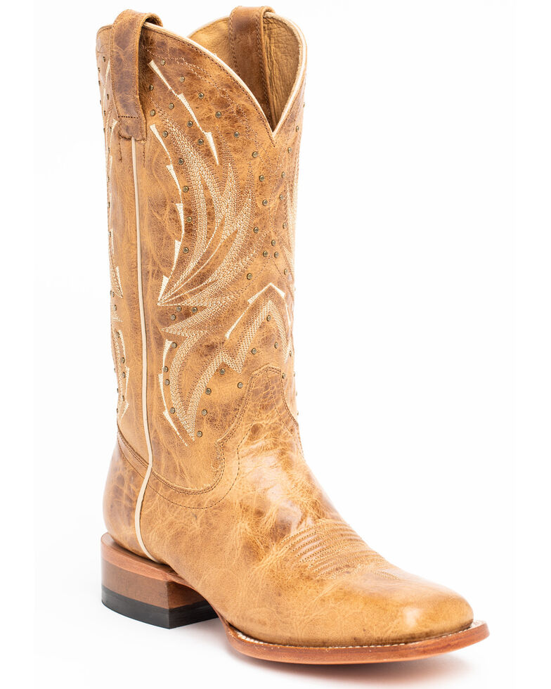 Shyanne Women's Studded Tan Performance Western Boots - Wide Square Toe, Tan, hi-res