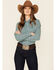 Image #1 - Cinch Women's Blue & Green Circle Geo Print Long Sleeve Snap Western Core Shirt, Purple, hi-res