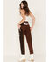 Image #3 - Rock & Roll Denim Women's Two Tone Color Block Faux Suede High Rise Straight Pants, Brown, hi-res