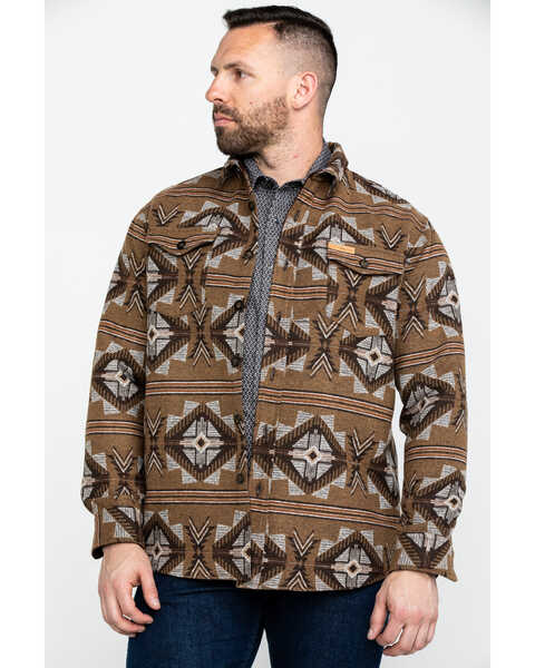 Image #1 - Powder River Outfitters Men's Southwestern Jacquard Shirt Jacket , Brown, hi-res