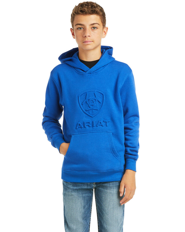 Ariat Boys' Cobalt Logo Pull Over Hooded Sweatshirt , Blue, hi-res