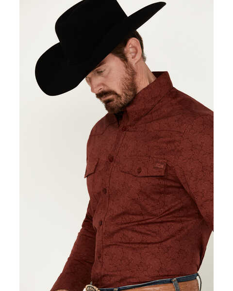 Image #2 - Justin Men's Boot Barn Exclusive JustFlex Paisley Print Long Sleeve Button-Down Western Shirt, Wine, hi-res