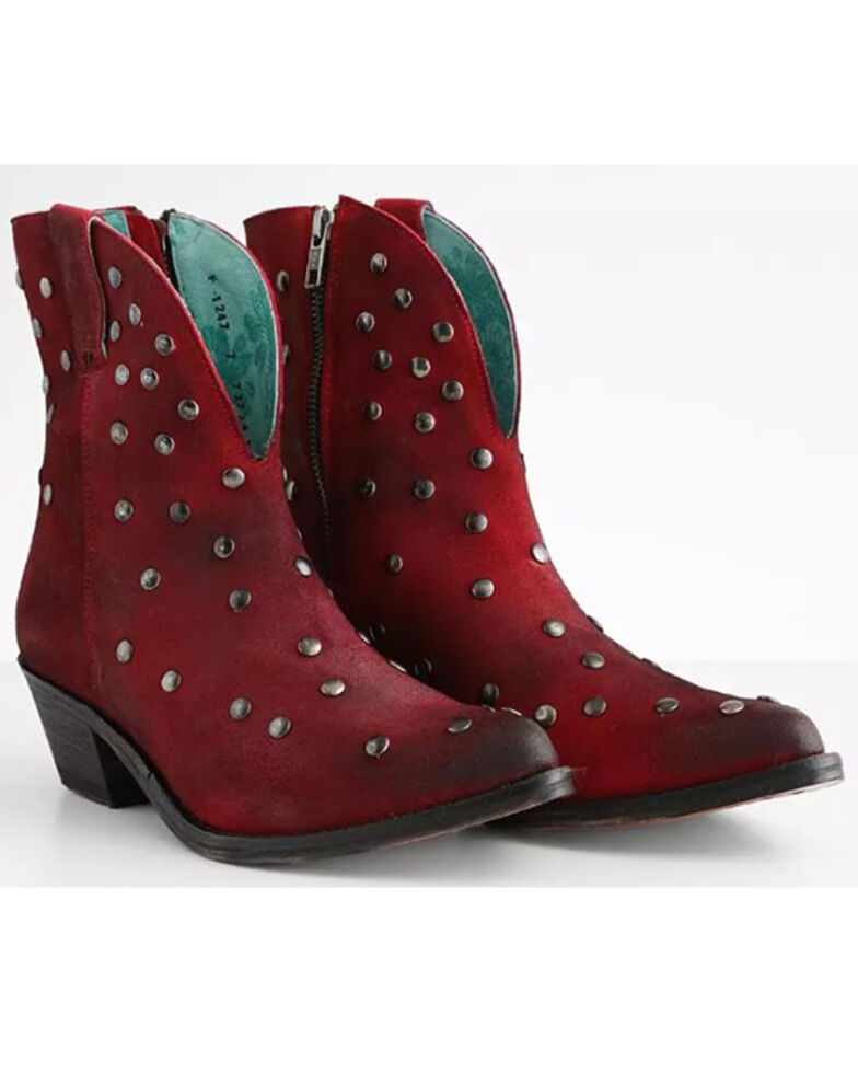 Corral Women's Studded Leather Fashion Booties - Pointed Toe, Red, hi-res