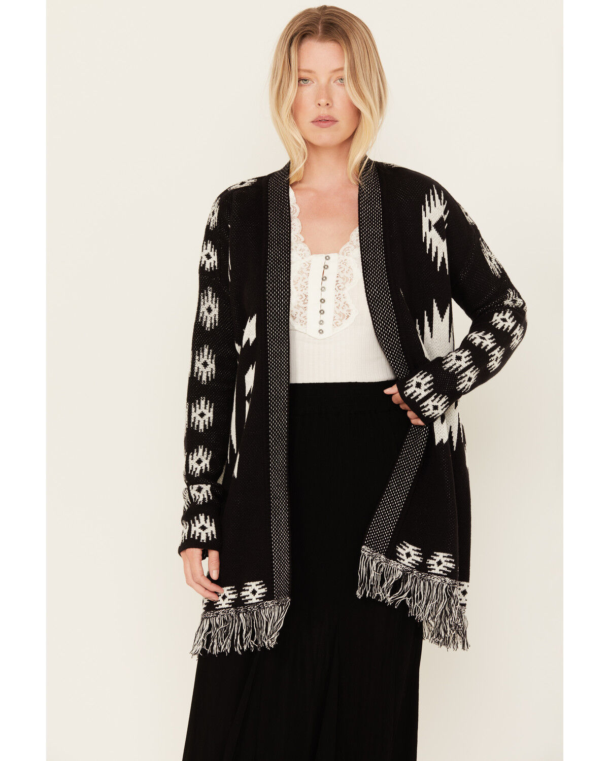 Image #1 - Idyllwind Women's Mamie Southwestern Print Cardigan, Black, hi-res