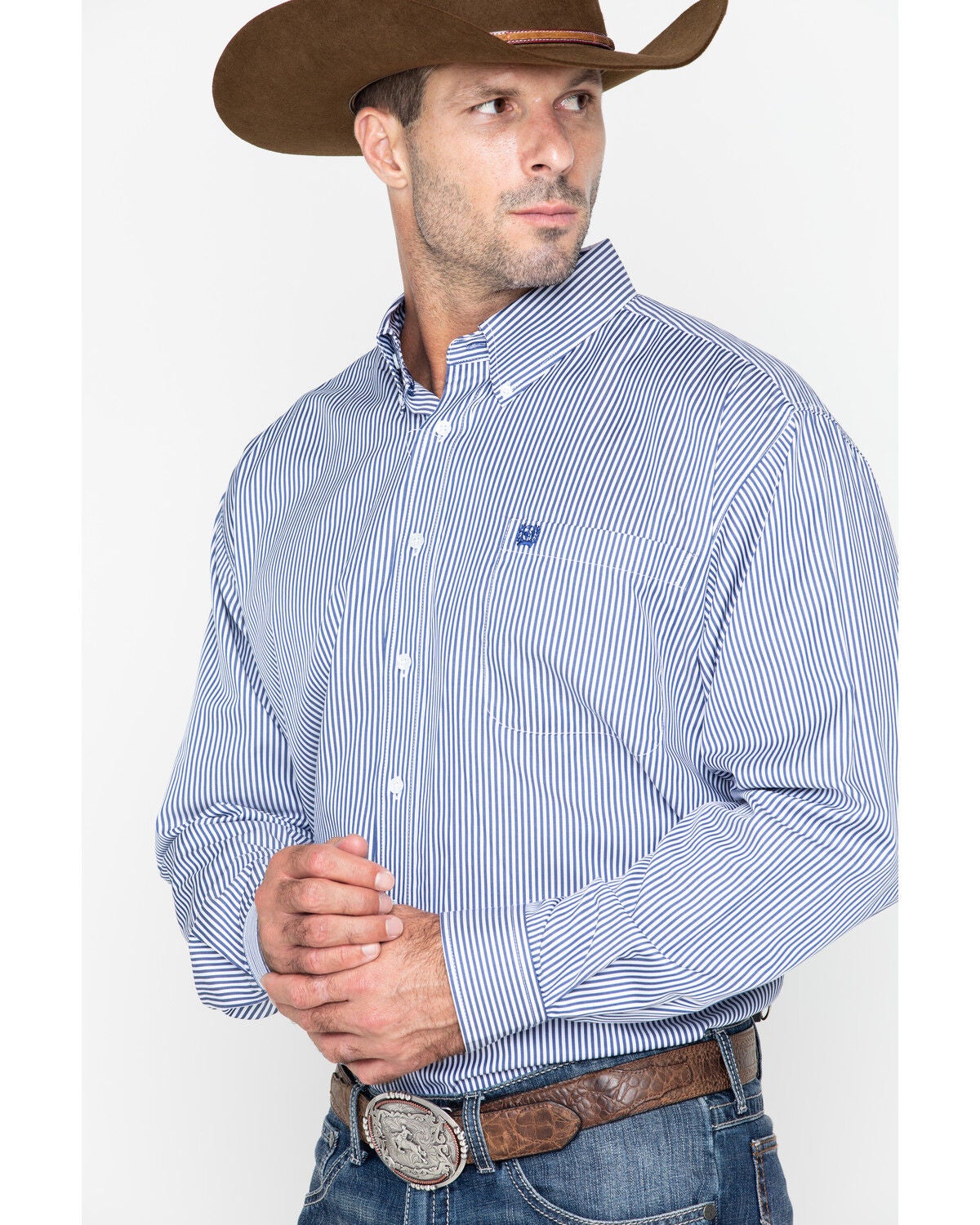 Image #4 - Cinch Men's Striped Print Tencel Long Sleeve Button-Down Western Shirt - Big & Tall, Royal Blue, hi-res