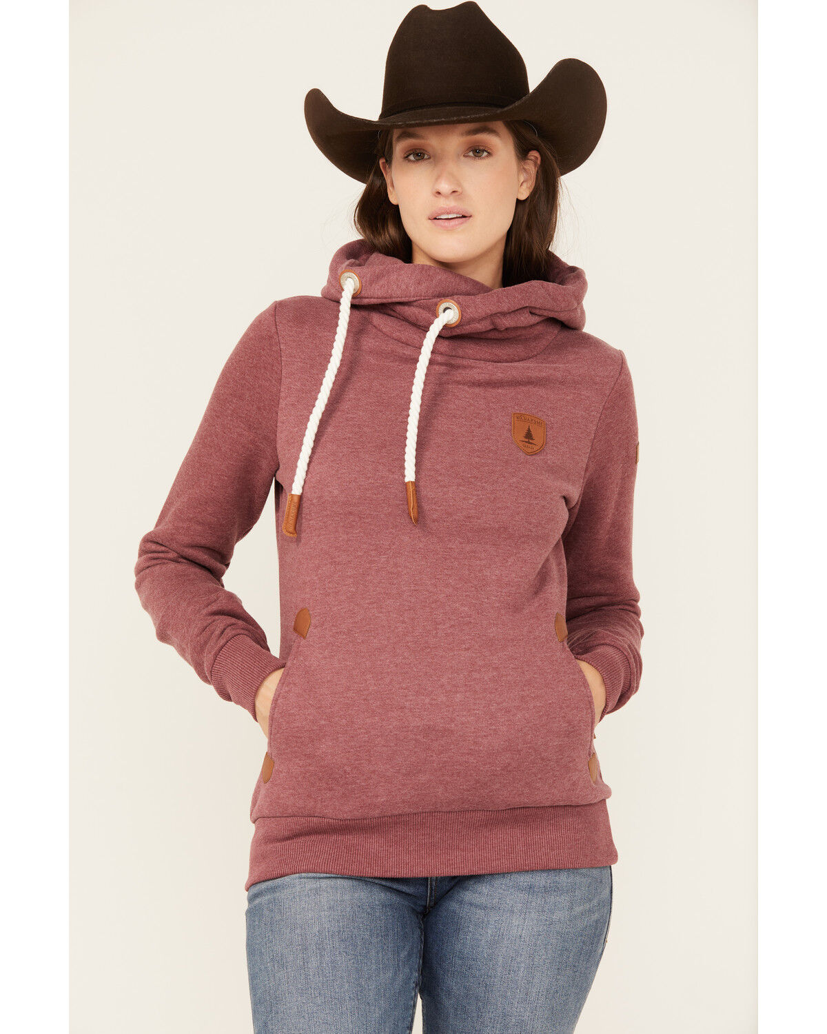Image #1 - Wanakome Women's Artemis Cowl Neck Hoodie, Burgundy, hi-res