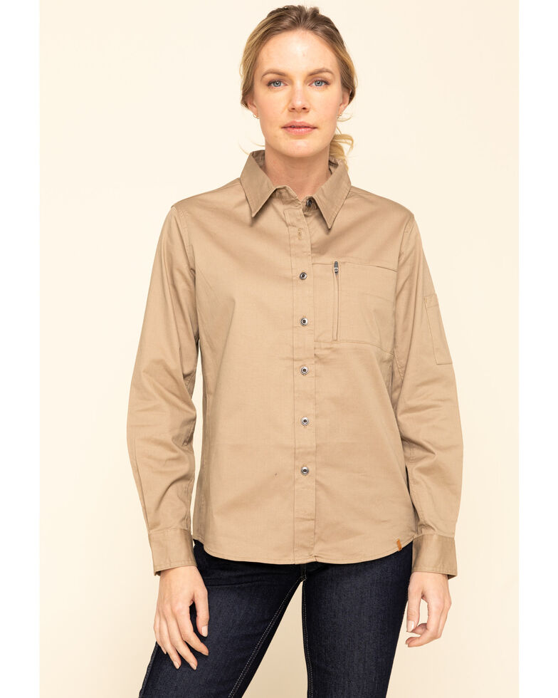 Wrangler Riggs Women's Taupe Long Sleeve Work Shirt, Taupe, hi-res