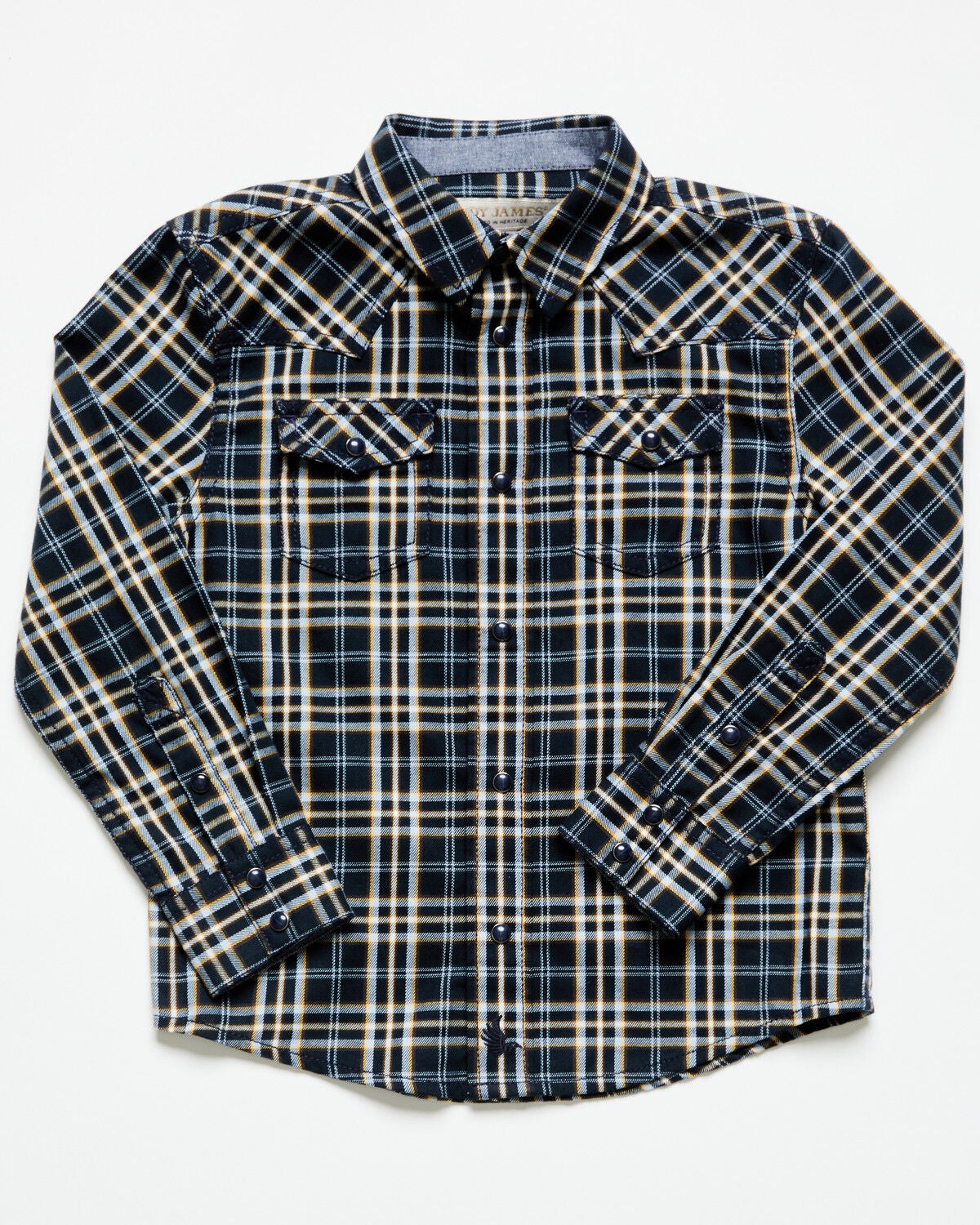 Image #1 - Cody James Toddler Boys' Warriors Way Plaid Print Long Sleeve Snap Western Shirt, Dark Blue, hi-res
