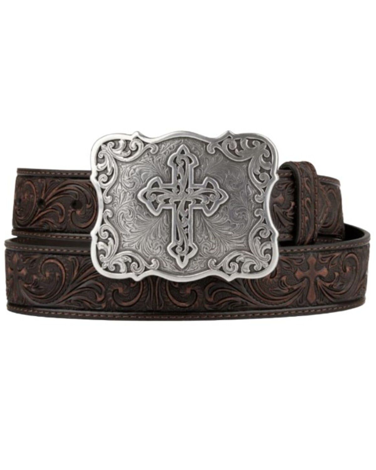 Nocona Belt Co. Women's Embossed Leather Cross Buckle Belt
