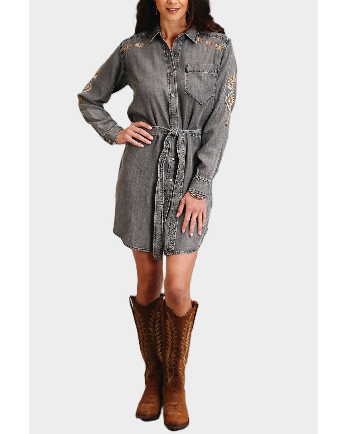 Stetson Women's Long Sleeve Shirt Mini Dress, Black, hi-res