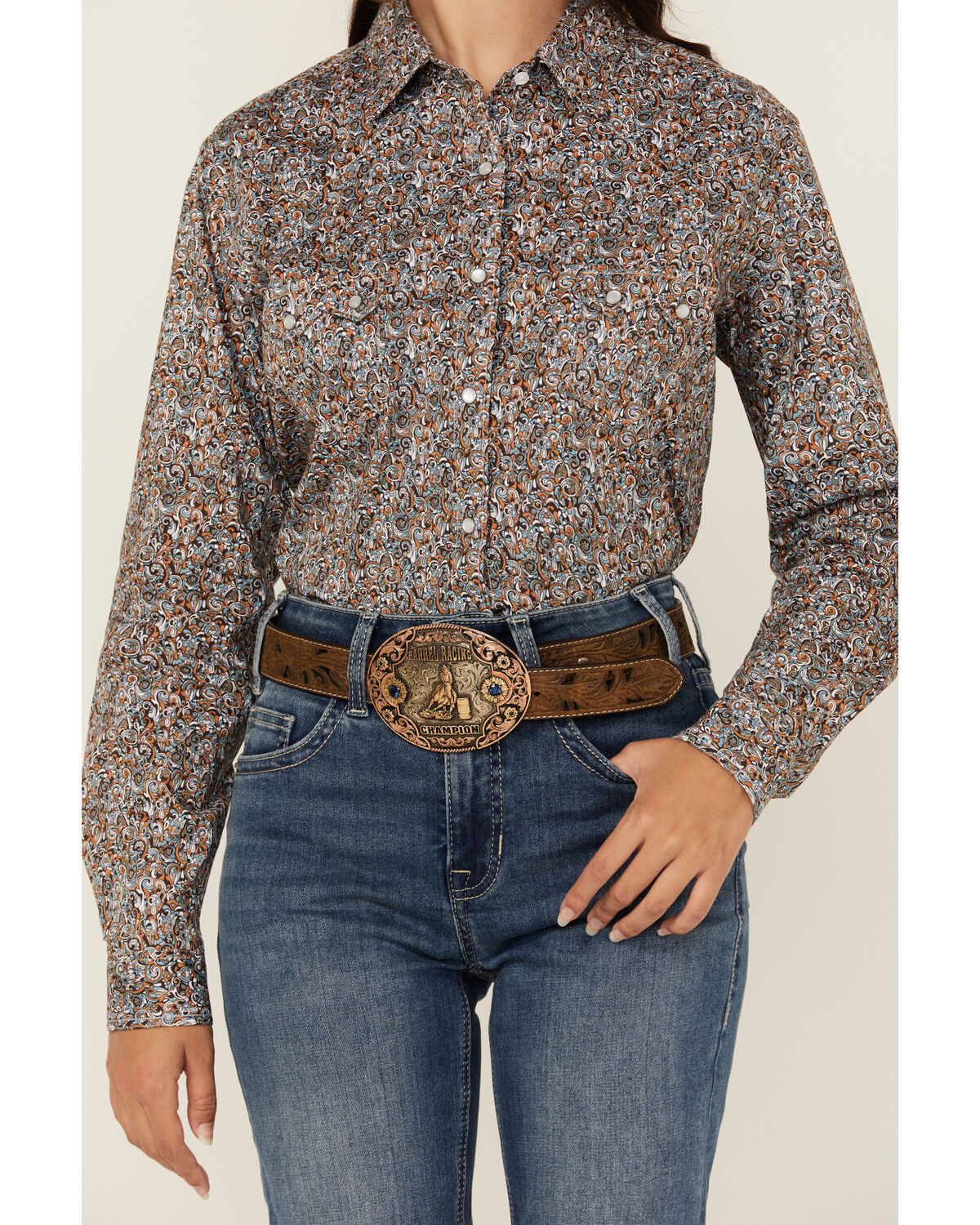 Image #3 - Rough Stock by Panhandle Women's Paisley Print Long Sleeve Snap Western Shirt, Multi, hi-res