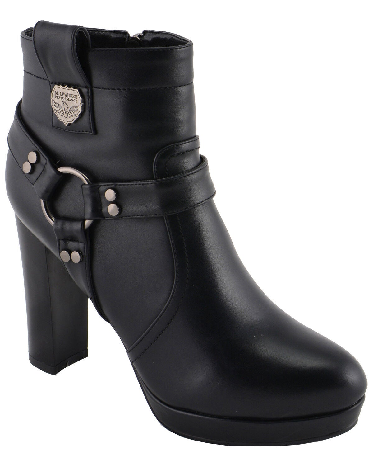 Image #1 - Milwaukee Leather Women's Block Heel Harness Booties - Round Toe, Black, hi-res