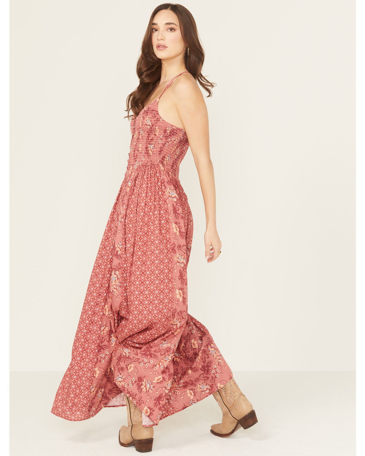 Image #2 - Rock & Roll Denim Women's Printed Sleeveless Maxi Dress, Mauve, hi-res