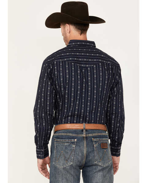 Image #4 - Scully Men's Skull Striped Long Sleeve Pearl Snap Western Shirt , Navy, hi-res