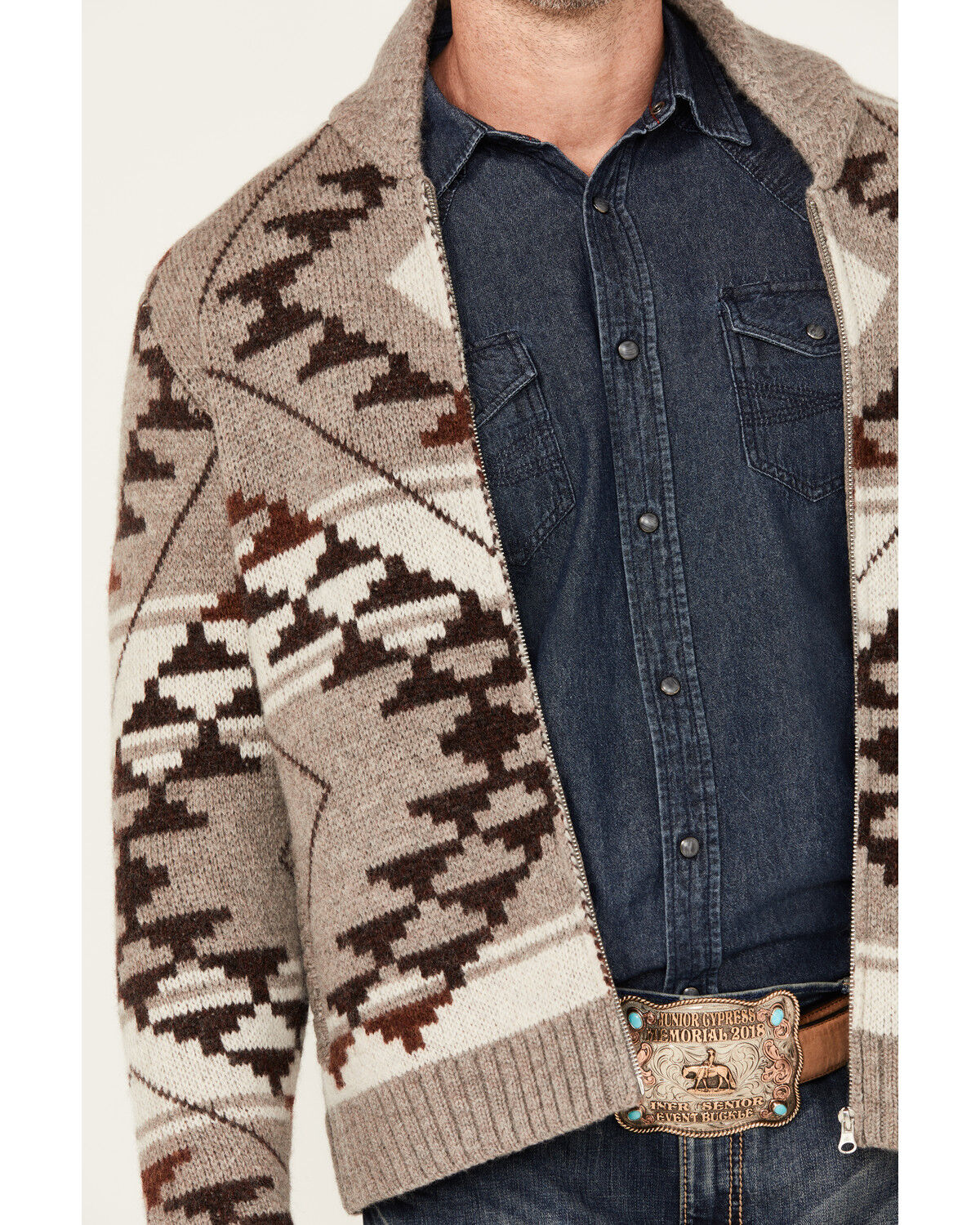 Image #3 - Cody James Men's Carson Southwestern Full Zip Chunky Sweater, Tan, hi-res