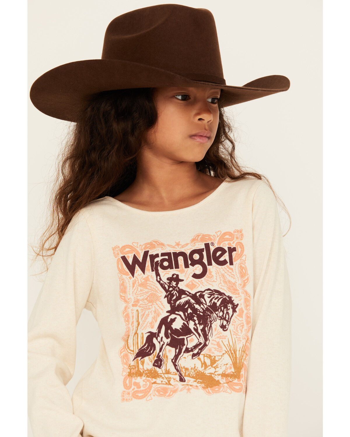 Image #2 - Wrangler Girls' Cowboy Long Sleeve Logo Tee, Cream, hi-res