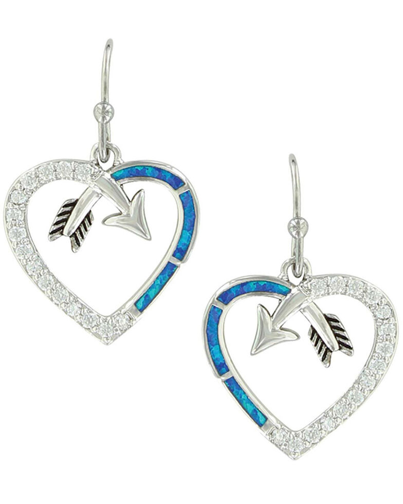 Montana Silversmiths Women's Follow Your Arrow Opal Heart Earrings, Silver, hi-res