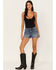 Shyanne Women's Dark Wash Mid Rise Rigid Denim Shorts, Dark Medium Wash, hi-res