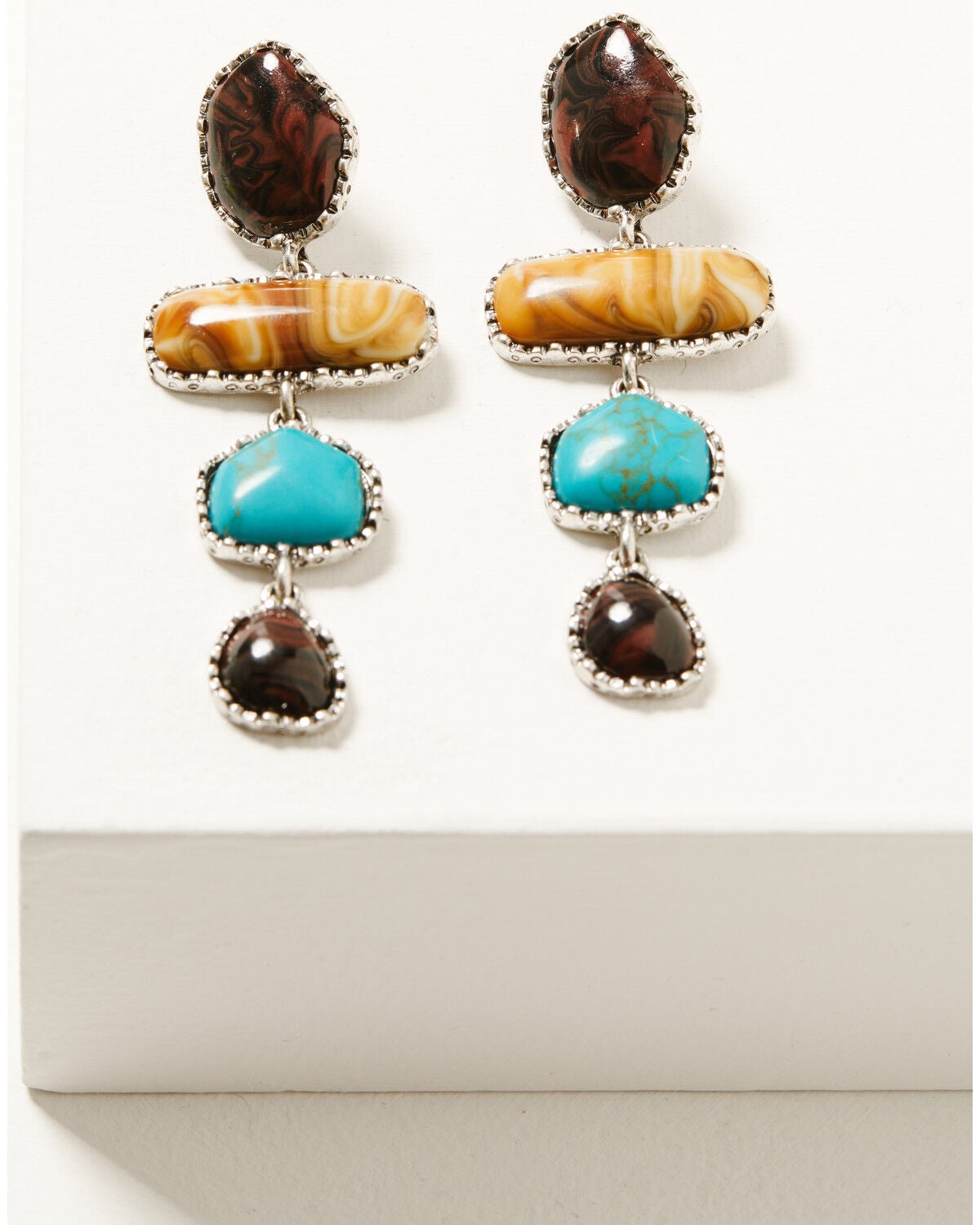 Image #1 - Shyanne Women's Frontier Antique Multi-Layered Stone Earrings, Silver, hi-res