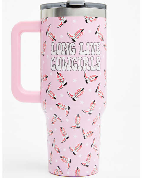 Boot Barn 40oz Long Live Cowgirls Tumbler With Handle , Pink, hi-res
