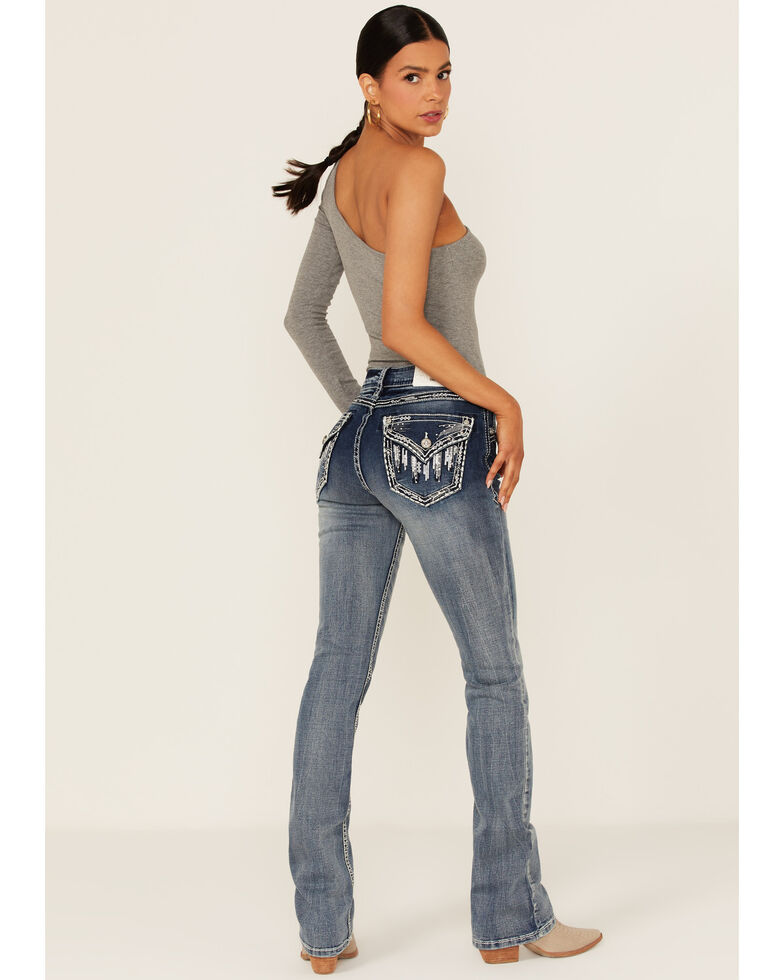 Grace in LA Women's Sequin Flap Pocket Light Wash Bootcut Jeans, Blue, hi-res