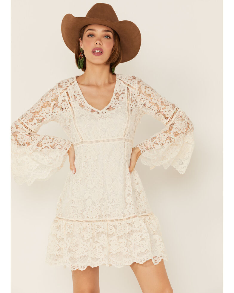 Honey Creek By Scully Women's Lace Crochet Long Sleeve Dress , Ivory, hi-res