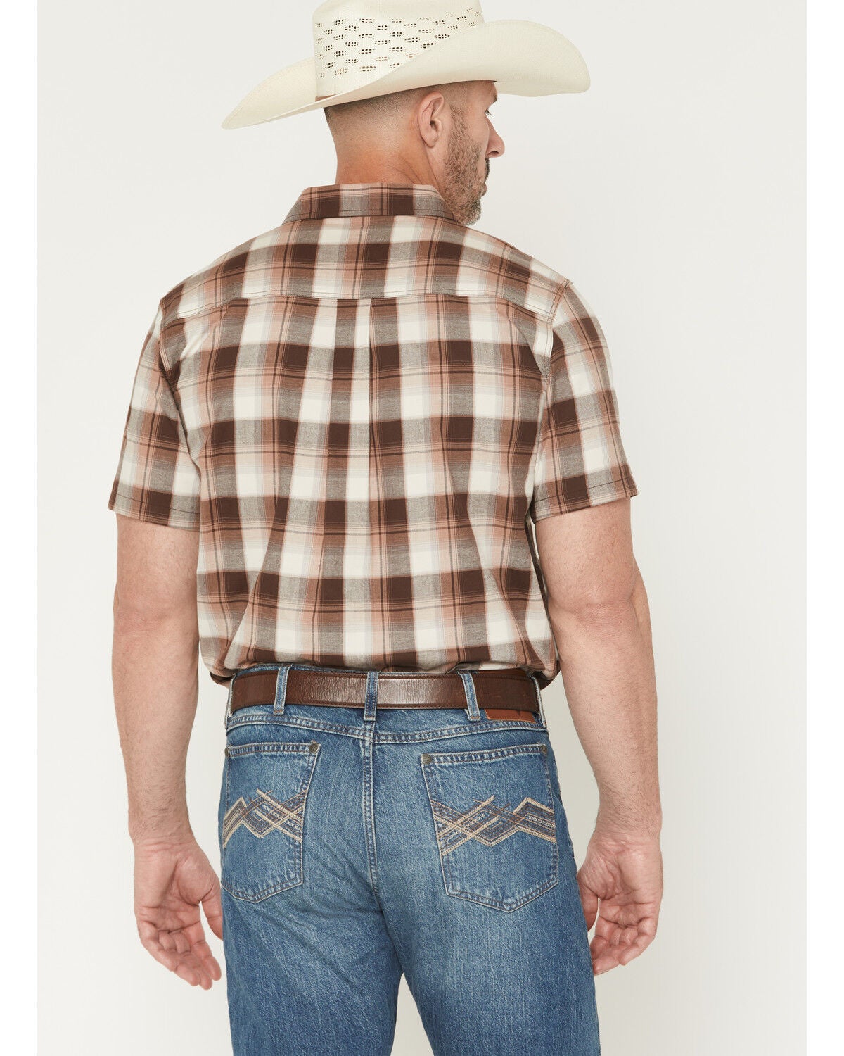 Image #4 - Cody James Men's Frosty Creek Plaid Print Short Sleeve Button-Down Stretch Western Shirt, Brown, hi-res