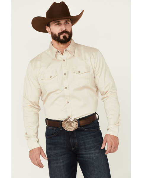 Image #1 - Blue Ranchwear Men's Heavy Twill Long Sleeve Snap Western Shirt , Tan, hi-res