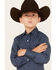 Ely Walker Boys' Geo Print Long Sleeve Pearl Snap Western Shirt , Navy, hi-res