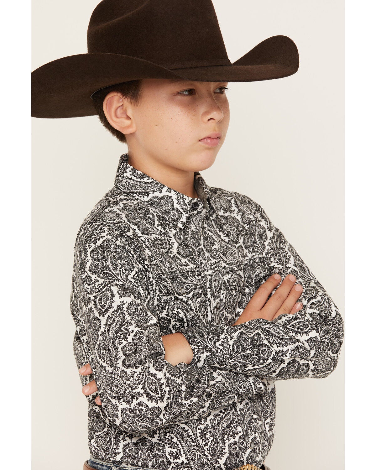 Image #2 - Cody James Boys' Botanical Paisley Print Long Sleeve Snap Western Shirt, Black, hi-res