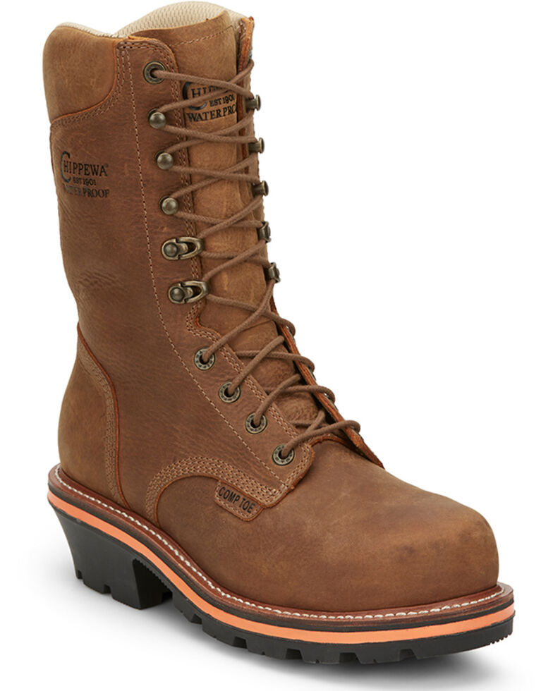 Chippewa Men's Thunderstruck 10" Waterproof Insulated Lace-Up Work Logger Boot - Nano Comp Toe , Tan, hi-res