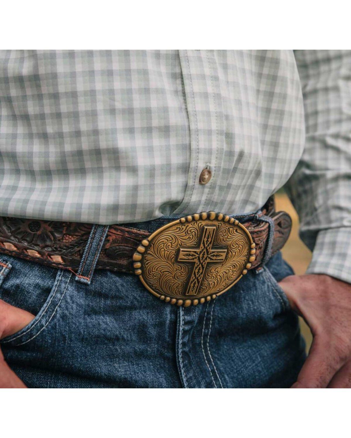 Image #1 - Montana Silversmiths Men's Faith of the Southwest Belt Buckle, Silver, hi-res