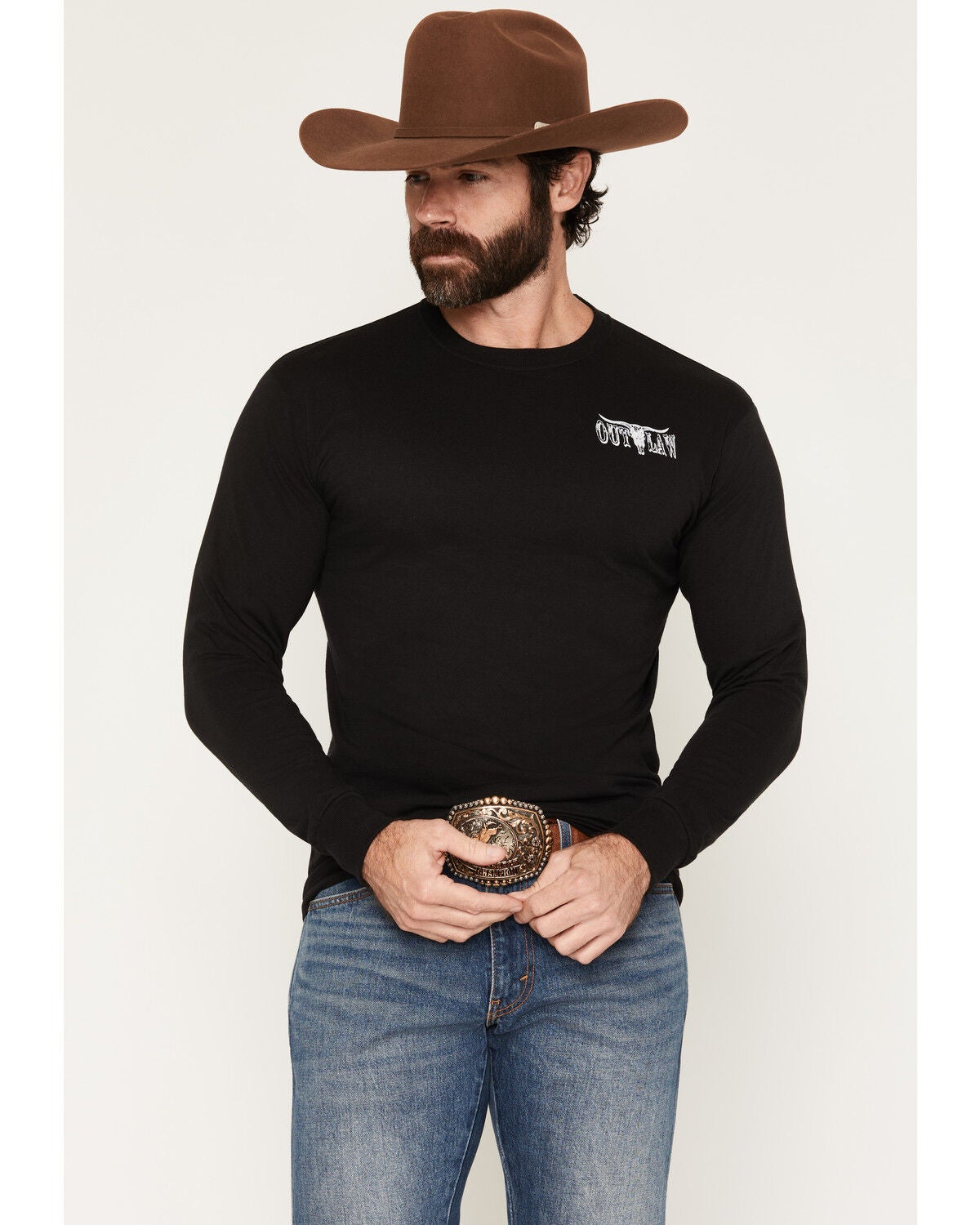 Image #2 - Cowboy Hardware Men's Outlaw Whiskey Long Sleeve Graphic T-Shirt, Black, hi-res